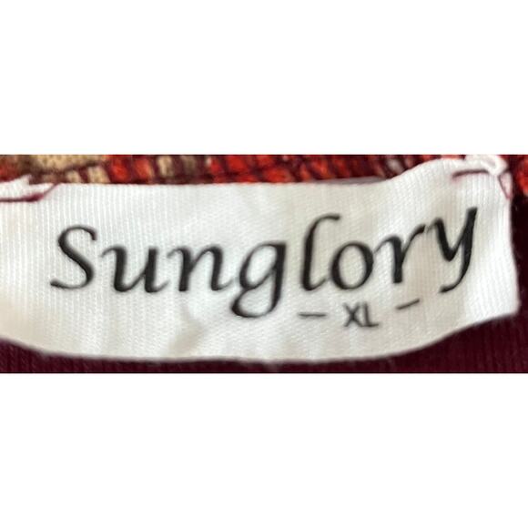 SUNGLORY LONG SLEEVE HOODIE, WOMENS, XL, BURGANDY + MULTICOLOR ACCENTS, POCKETS - Picture 7 of 9